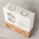 Hochzeitskerze breites Holzelement Greenery 20 x 20 cm